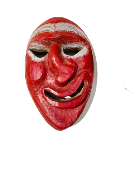 Decorative Hand-Carved Wooden Mask with Red & Silver Finish (20th Century, Folk Art)