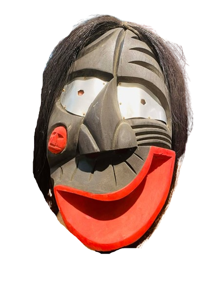 Haudenosaunee False Face, Broken Nose, black By Gene Thomas