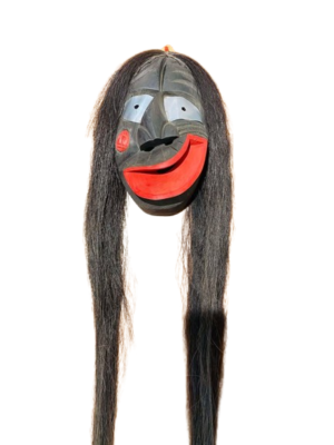 Haudenosaunee False Face, Broken Nose, black By Gene Thomas