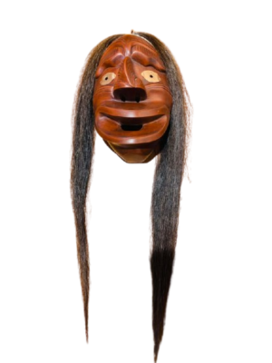 False Face. “Broken nose” by Gene Thomas. Dark red, copper eyes