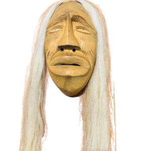 Haudenosaunee False Face “Divided Mask with Protruding Tongue” Onondaga Nation, Six Nations by Clarence Longboat
