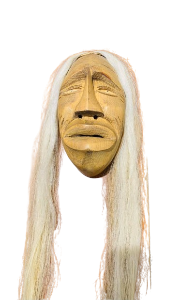 Haudenosaunee False Face “Divided Mask with Protruding Tongue” Onondaga Nation, Six Nations by Clarence Longboat